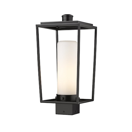 Z-Lite Sheridan 1 Light Outdoor Post Mount Fixture, Black & White Opal 595PHMS-BK